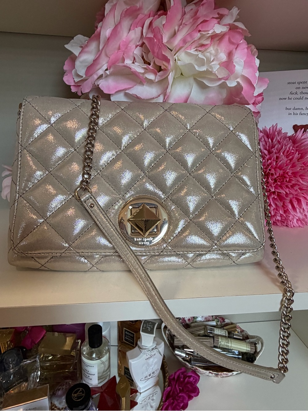 kate spade Quilted Metallic Shoulder Bag - Pearl/Gold